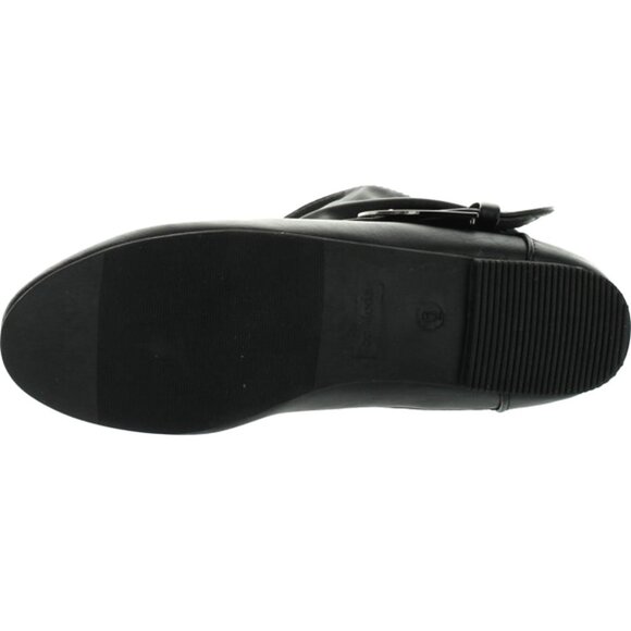 Top Moda Round Toe Slouched Large Buckle Flat Heel Leatherette Ankle Boots - Picture 6 of 6